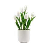 Wellness Accessories: Flowering White Artificial Tulip Plant Arrangement With Ceramic Bowl 35cm