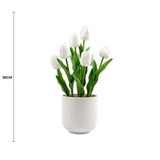 Wellness Accessories: Flowering White Artificial Tulip Plant Arrangement With Ceramic Bowl 35cm