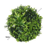 Artificial Wall Plants: Slimline Flowering White Artificial Green Wall Disc UV Resistant 75cm (Black Frame)