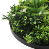 Artificial Wall Plants: Slimline Flowering White Artificial Green Wall Disc UV Resistant 75cm (Black Frame)