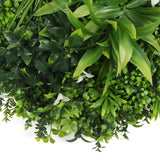 Artificial Wall Plants: Slimline Flowering White Artificial Green Wall Disc UV Resistant 75cm (Black Frame)