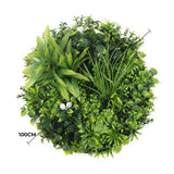 Artificial Wall Plants: Slimline Flowering White Artificial Green Wall Disc UV Resistant 100cm (White Frame)