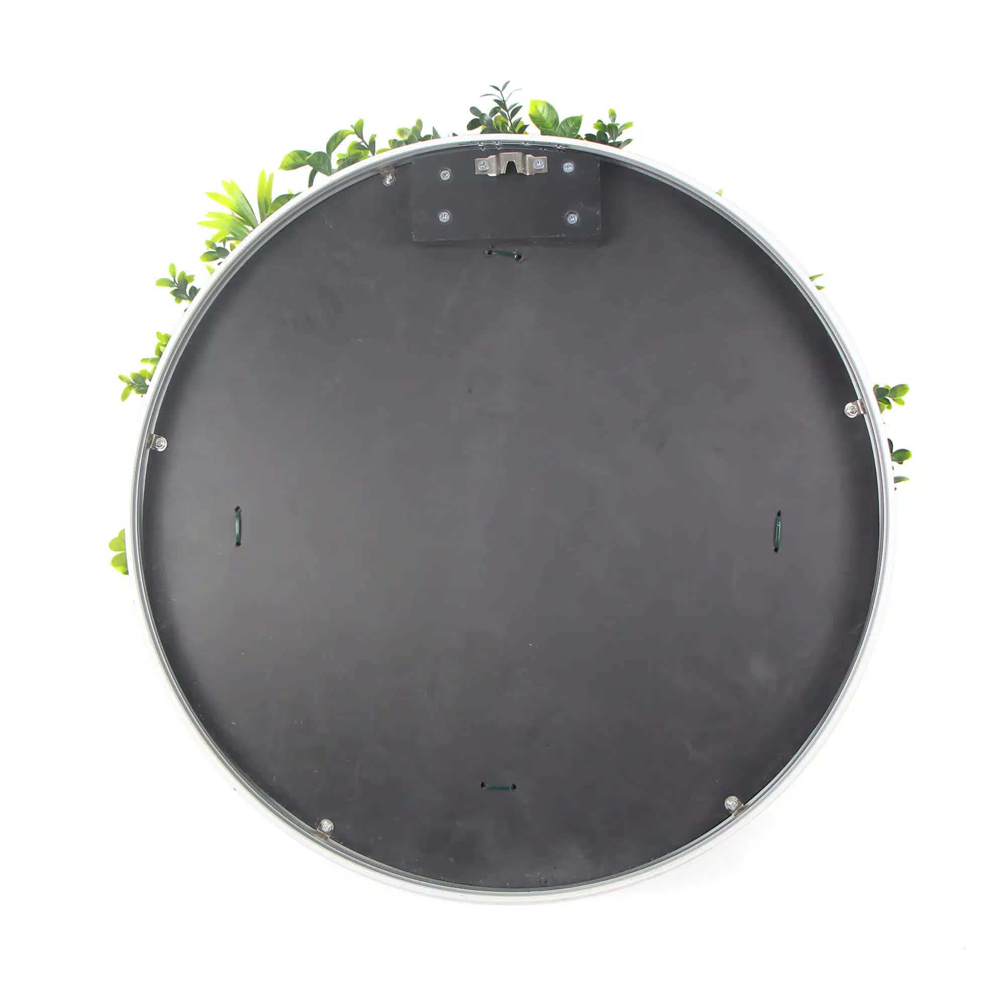 Artificial Wall Plants: Slimline Flowering White Artificial Green Wall Disc UV Resistant 100cm (Black Frame)