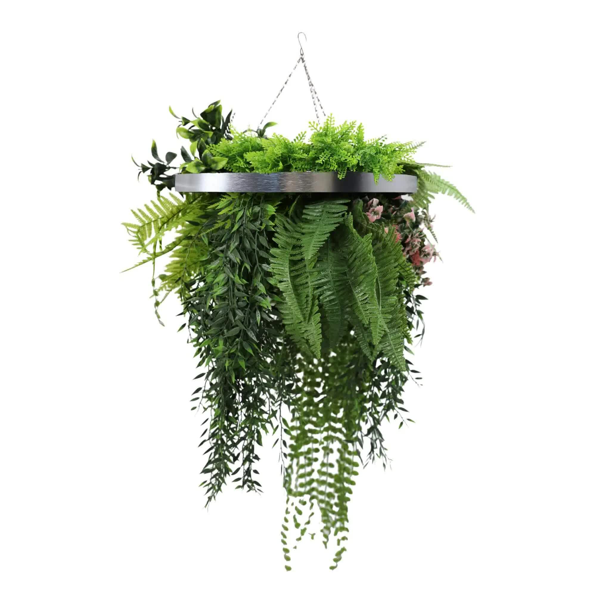 Artificial Hanging Plants: Premium Hanging Artificial Plant Arrangement with Silver Frame 40cm UV Resistant
