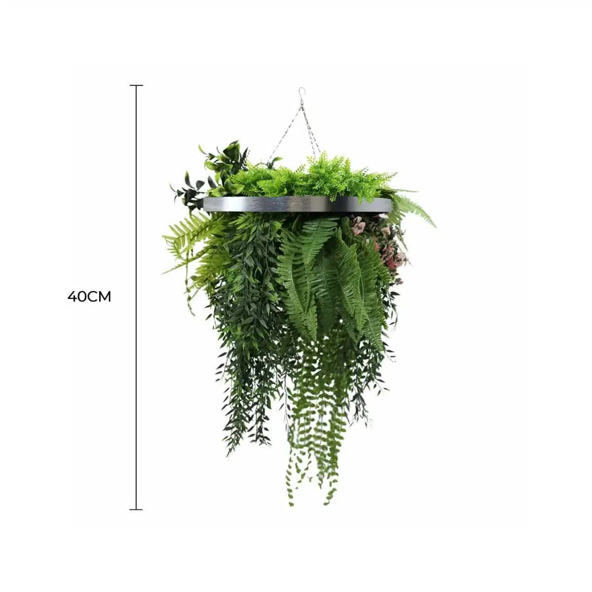 Artificial Hanging Plants: Premium Hanging Artificial Plant Arrangement with Silver Frame 40cm UV Resistant