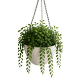 Garden Ornaments: Hanging Rustic White Plastic Pot with Chain 30cm