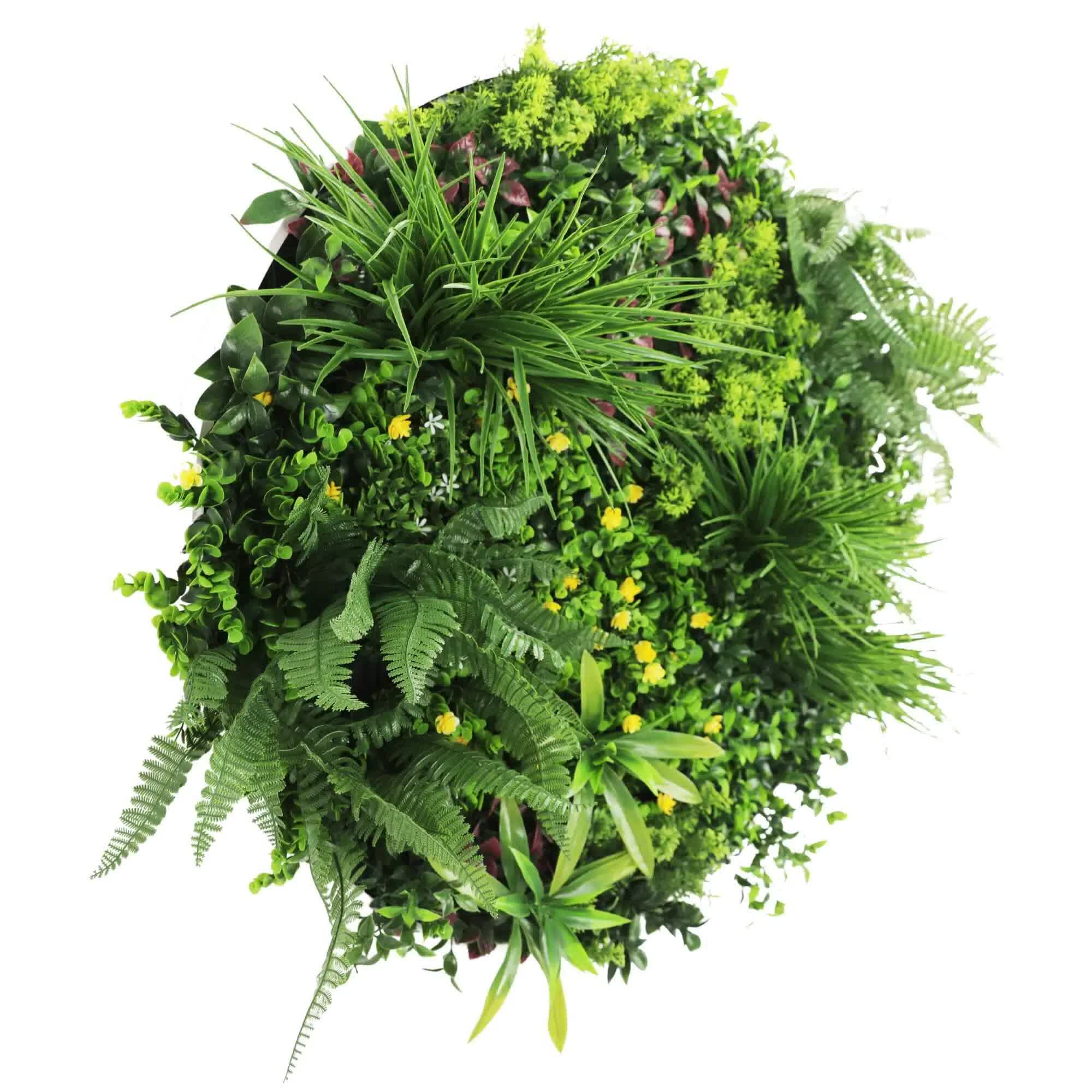 Slimline Artificial Green Wall Disc Art 80cm Country Fern UV Resistant (White)