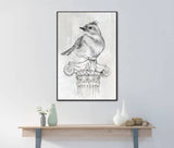 Bird Cages & Stands: Bird on Column Framed Canvas 90cm