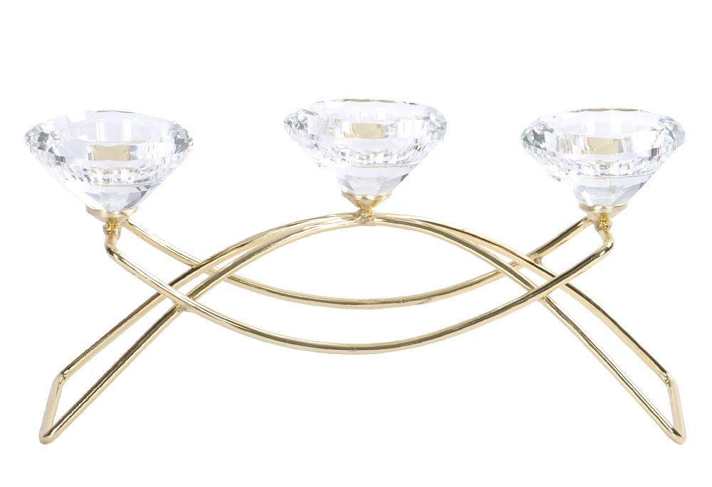 Camping Lights & Lanterns: Gold Metal Diamond Shape Tealight Candle Holder Lantern 26cm