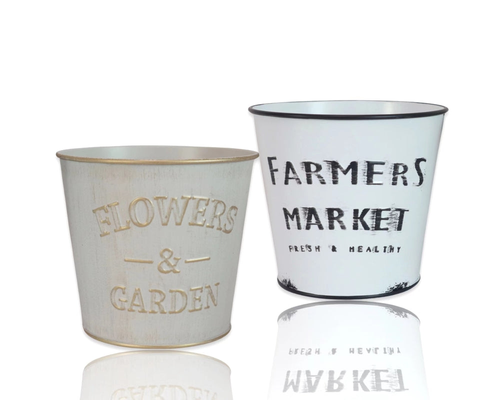 Outdoor Play Equipment: Set 2 Farmers Market Metal Planter Round Assort 14cm
