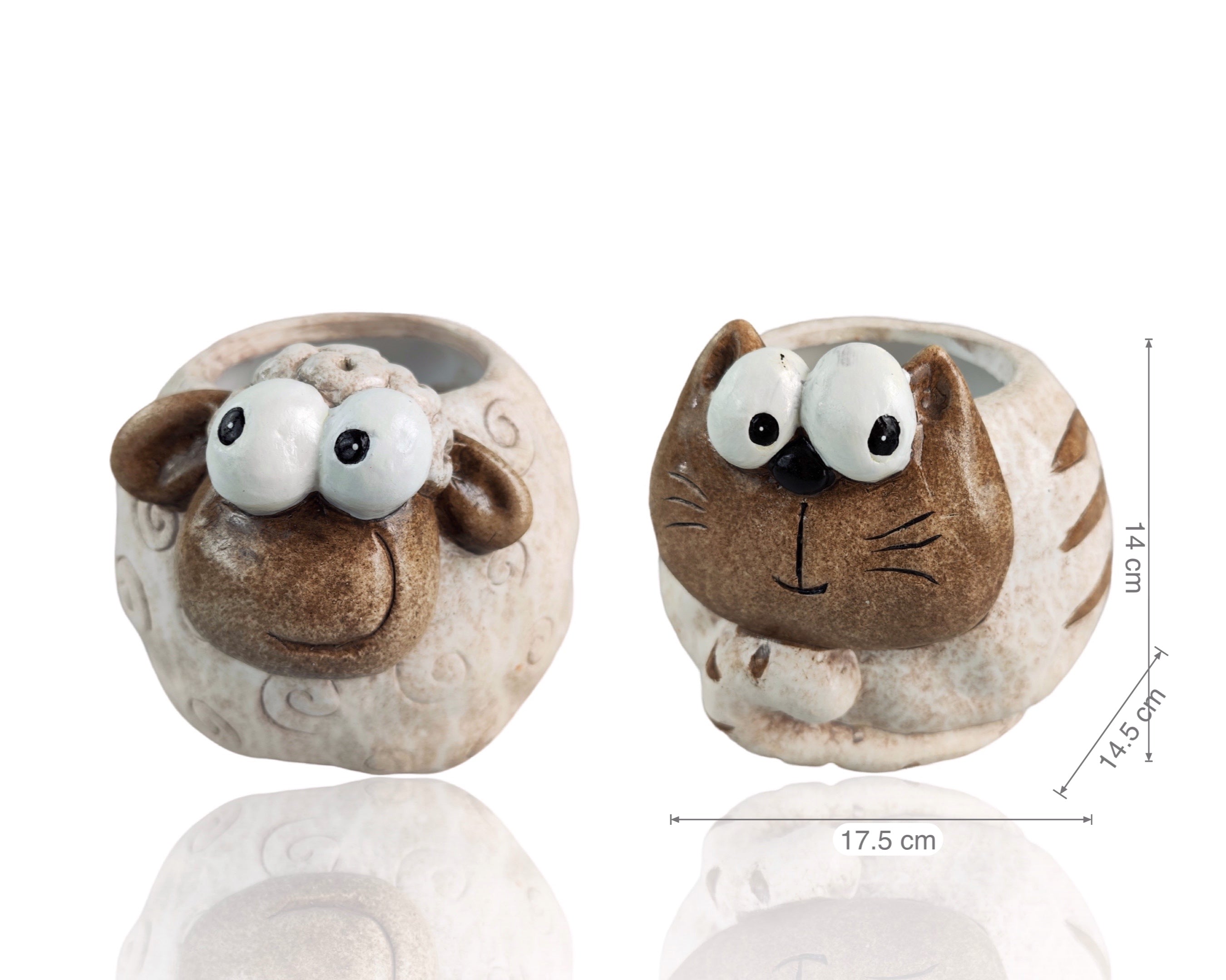 Kitchen & Bathroom DIY: Set 2 Ceramic Sheep & Cat Planter 15cm