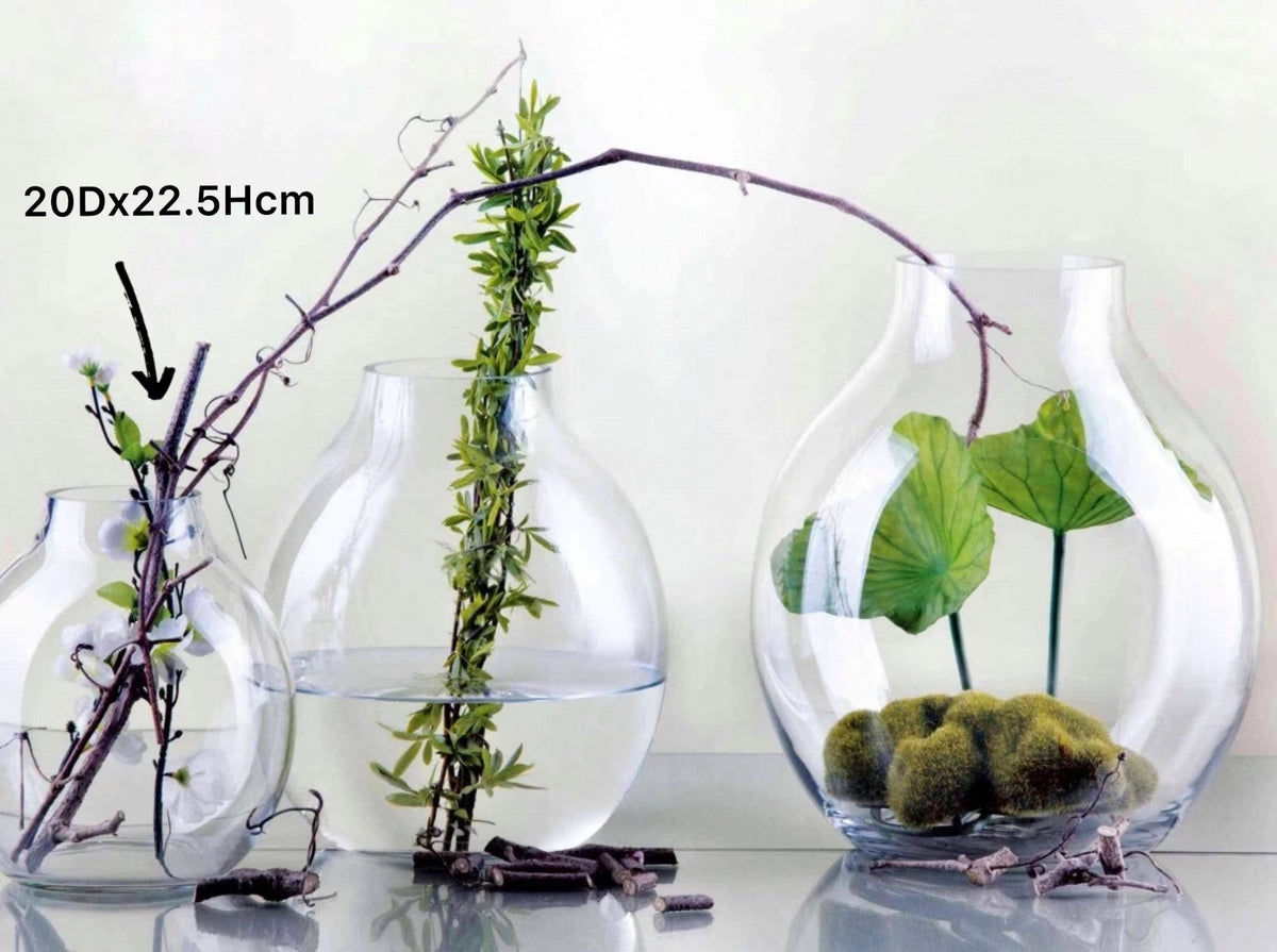 Artificial Flowers & Plants: Glass Wide Bubble Vase 22cm