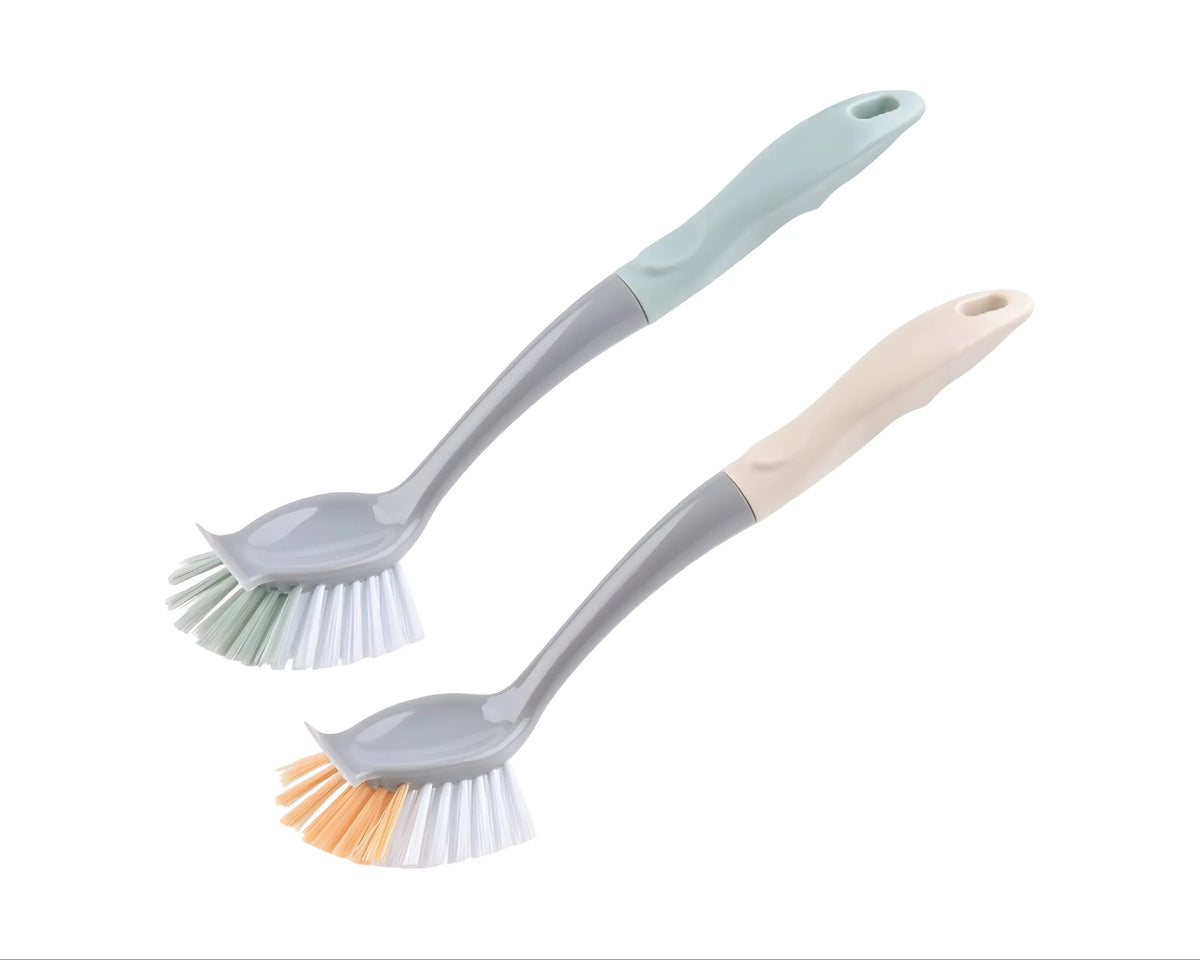 Bulk 24 Plastic Dish Brush W Handle 7.5x30cm 2 Asst