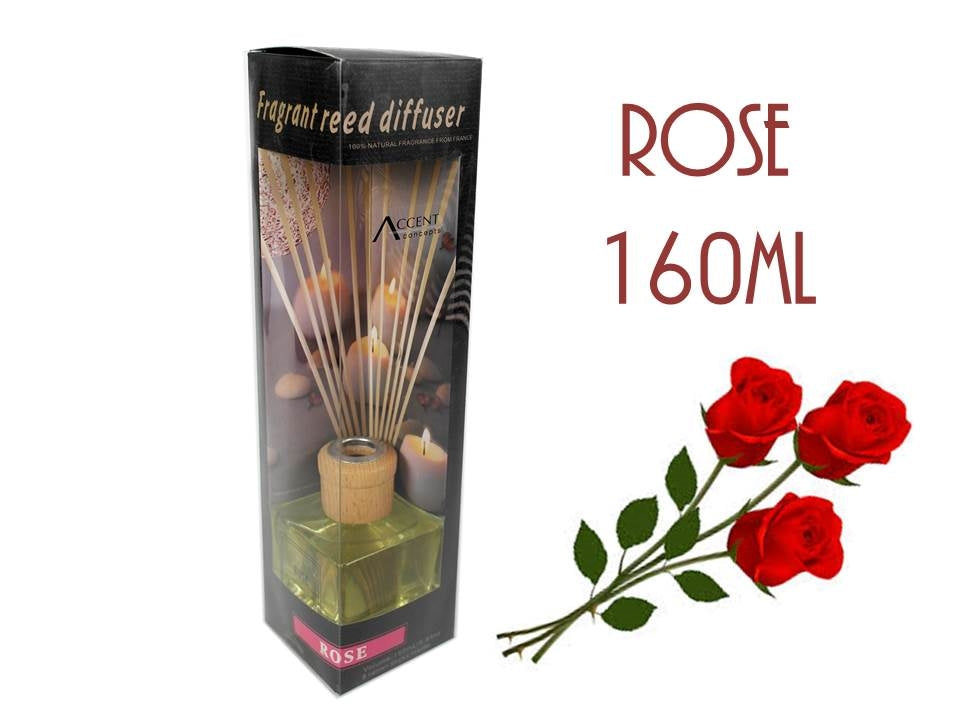 Massage Oils: Bulk 12 Fragrant Oil Diffuser Rose 160ml 12 Rattan Sticks