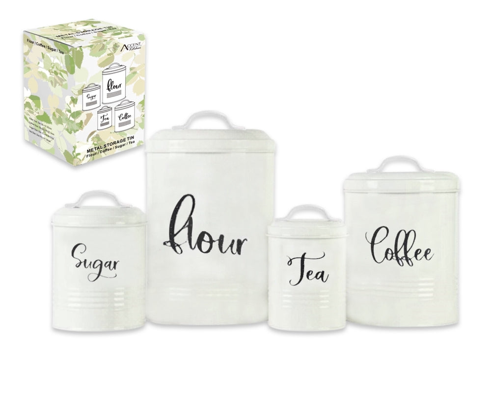 Coffee Tables: Set 4 Metal Kitchen Tin Sugar Flower Tea Coffee Food Container 25cm