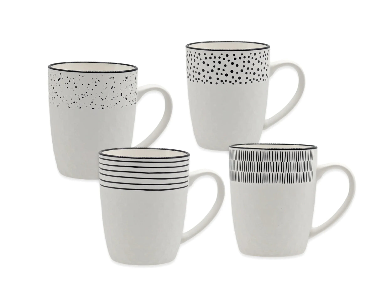 Bulk 24 Embossed Mug With Black New Bone China 380ml Asst Des