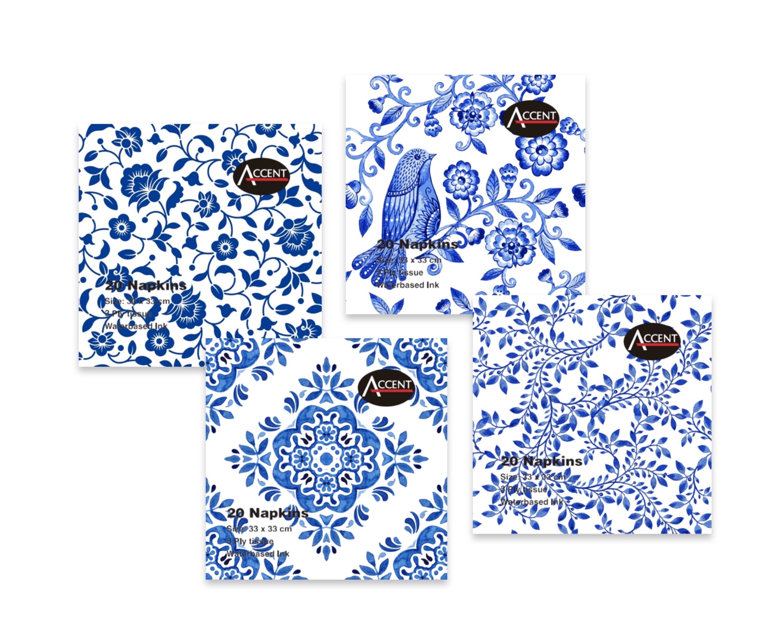 Aprons: bulk 960 3Ply Napkin All About Blue Assort 33cm