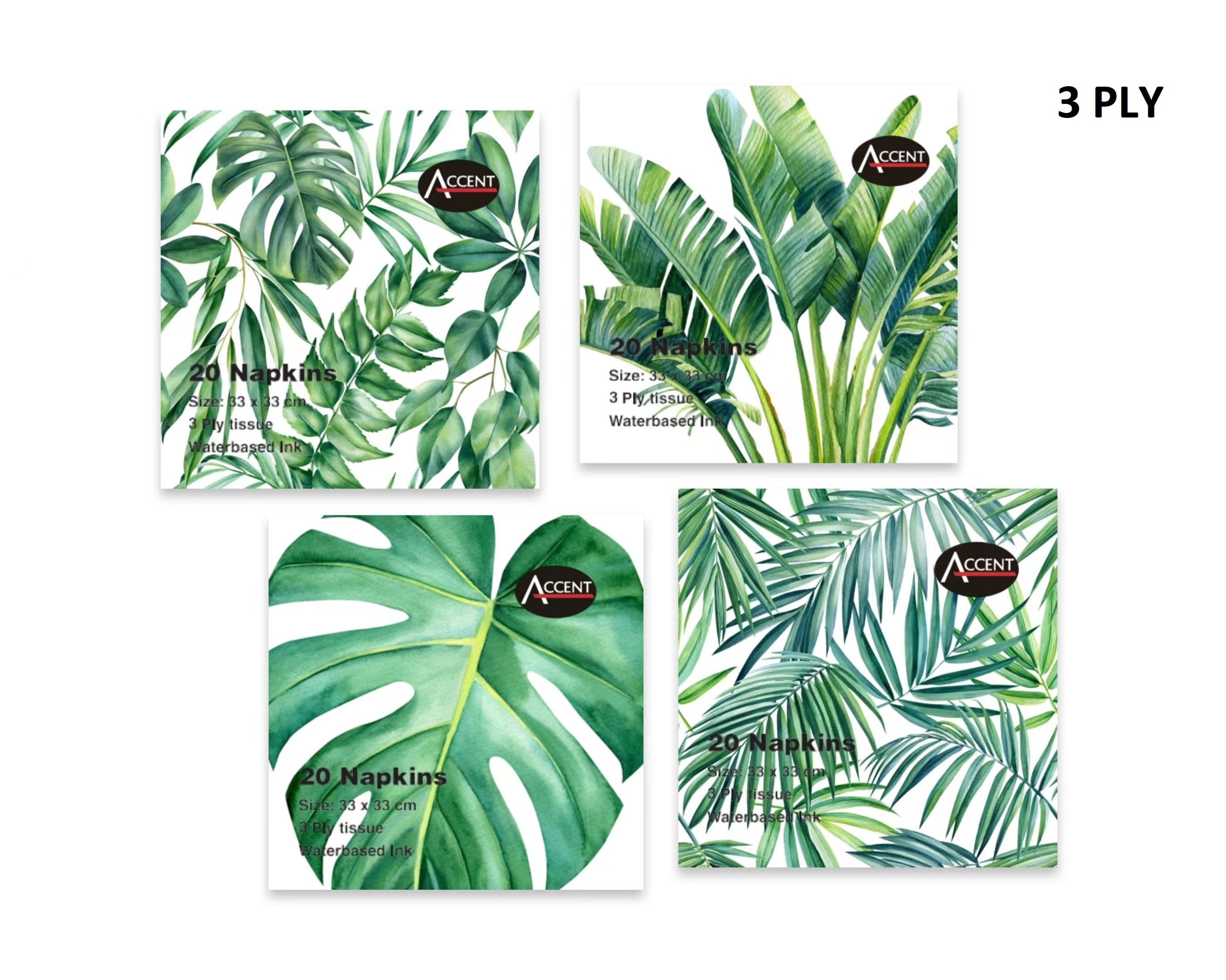 Aprons: bulk 960 Tropical Leaves 3ply Napkin 4 Asst 33cm