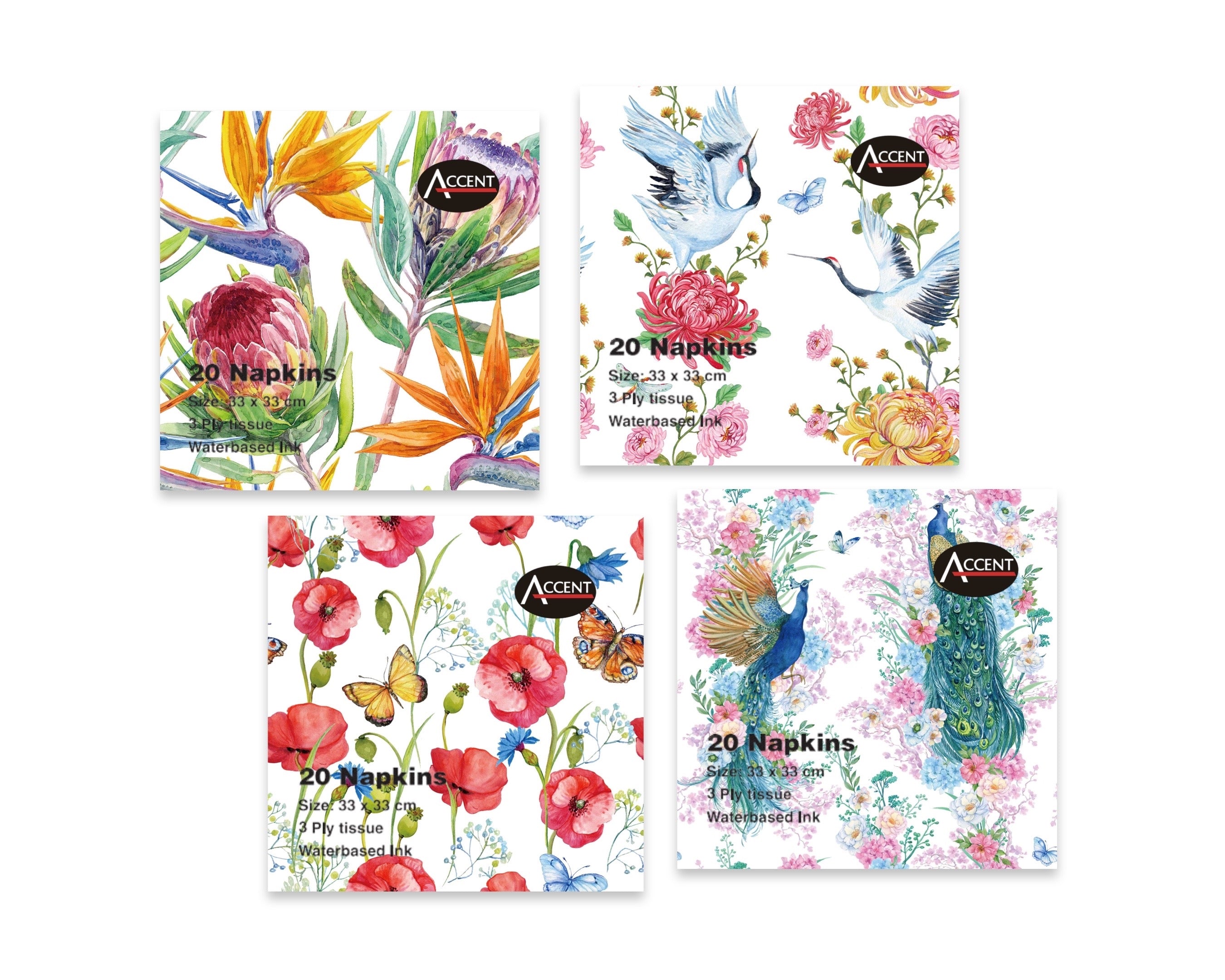 Aprons: bulk 960 Garden Dreams Napkins 2Ply 4 Assorted 33cm