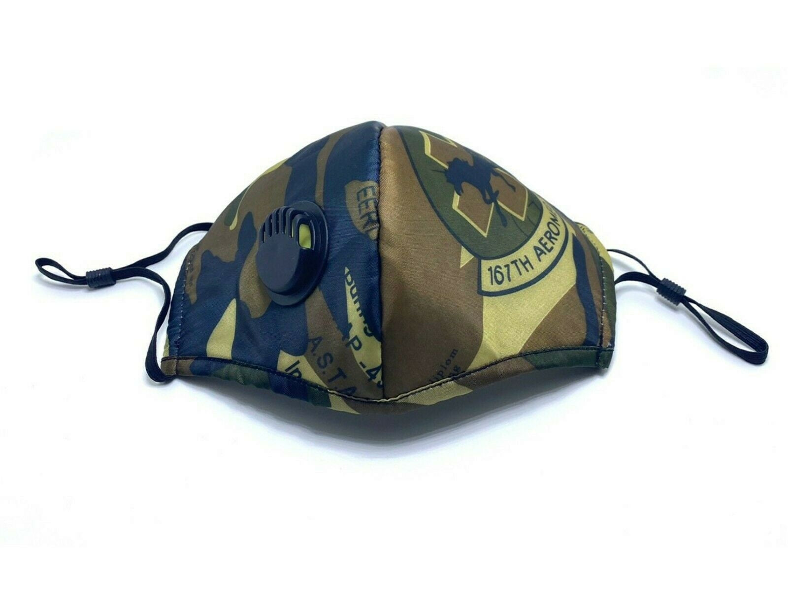 Work Safety Protective Equipment: Adult Face Mask Camouflage Reusable Adjustable w Breathing Valve 3Ply