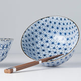 Bowl Set 2pcs with Chopsticks Starburst Blue Design