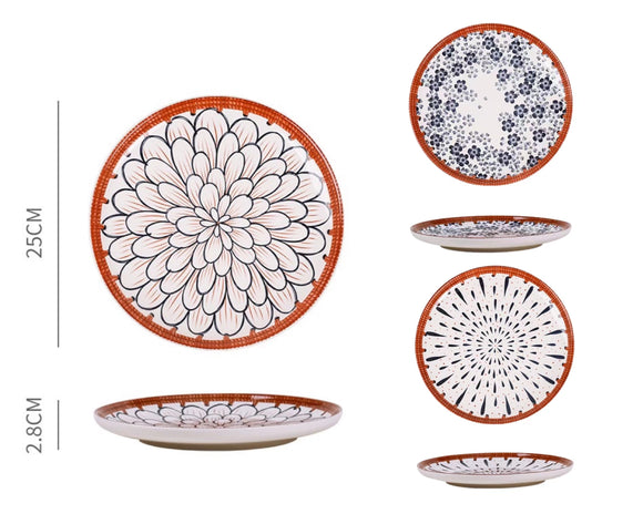 bulk 12 Oriental Special Glazed Round Plate Assort 25cm