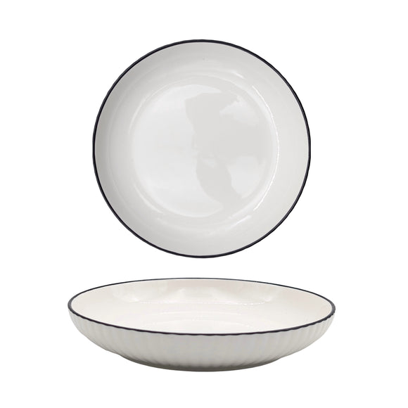 bulk 24 Sorrento Porcelain Embossed Flan Dish w Black Rim 8.5'' 21cm