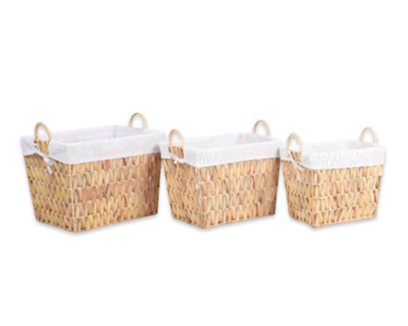 Set 6 Water Hyacinth Basket Rectangle 3 Sizes Assort 42cm