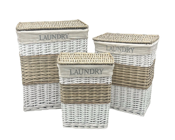 Set 3 Hampton Willow Rectangle Laundry Basket 45x55cm