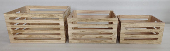 Set 3 Natural Wood Crates 40x22cm