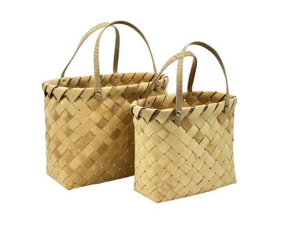 Set 2 Plywood Hand Woven Bamboo Hand Bag 47cm, 43cm