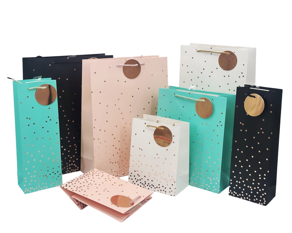 Gift Bags: bulk 24 Medium Gold Confetti Gift Bag Assort 23cm