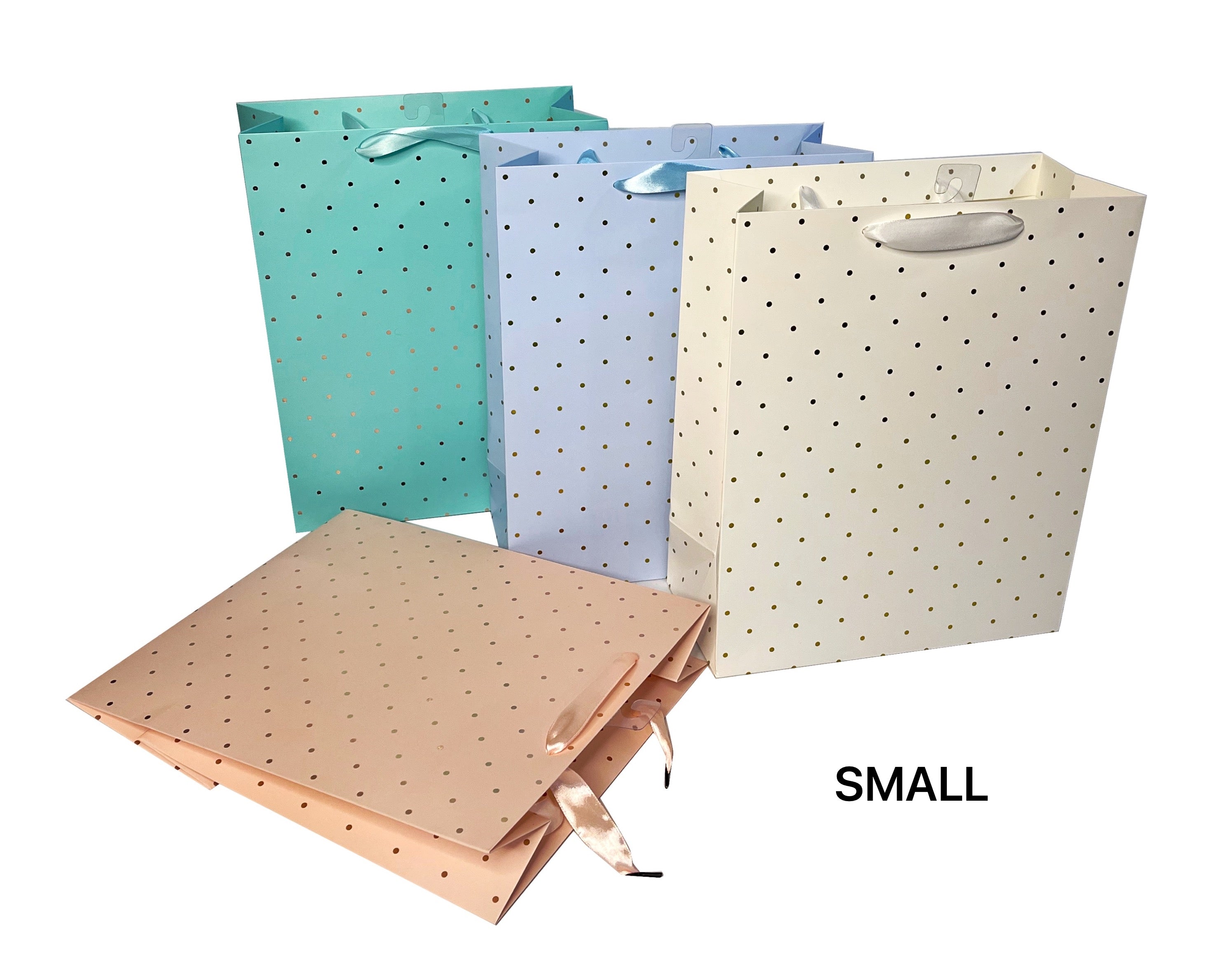Gift Bags: bulk 24 Small Foil Dot Gift Bag 4 Assorted 11x14cm