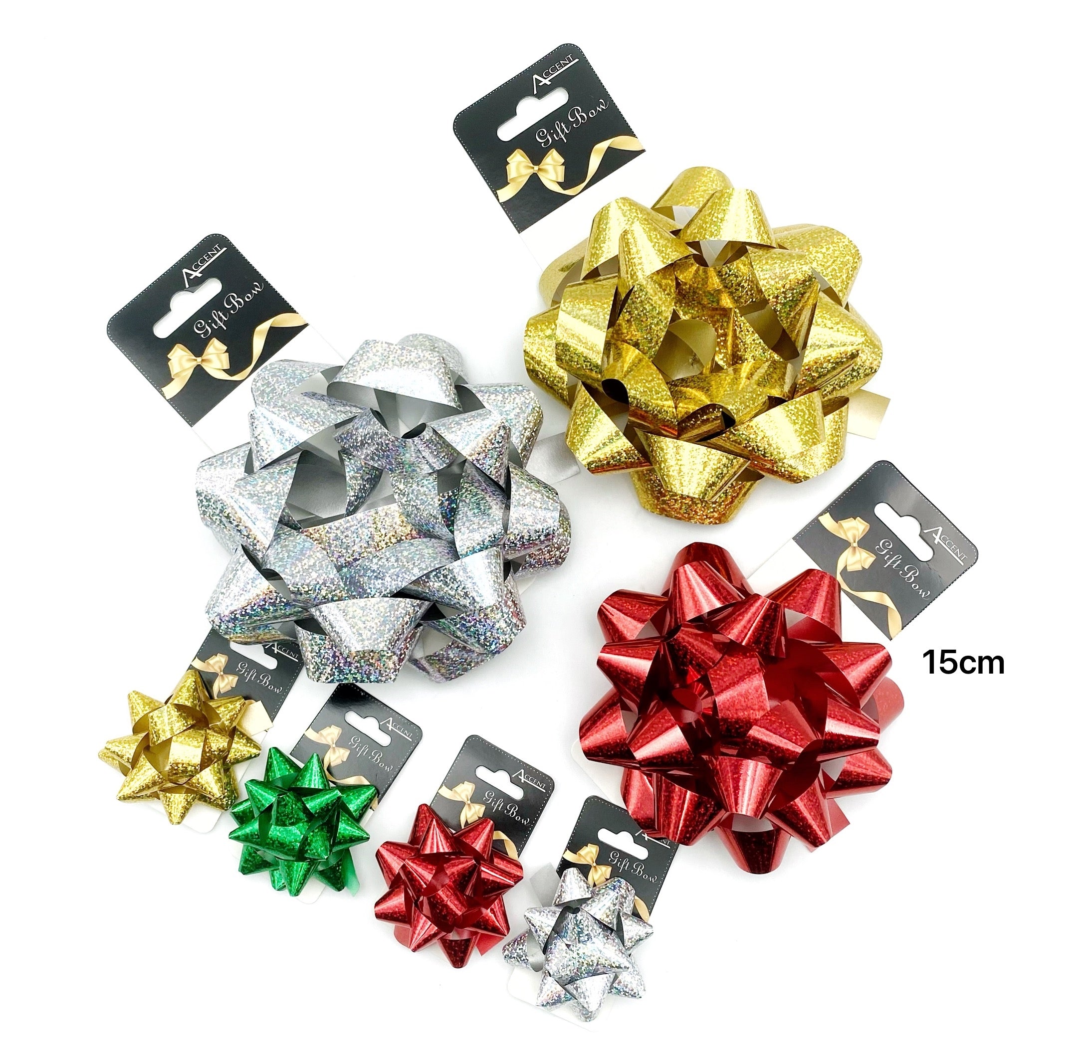 Gymnastics: bulk 24 Holographic Gift Bow 15cm Assort Cols
