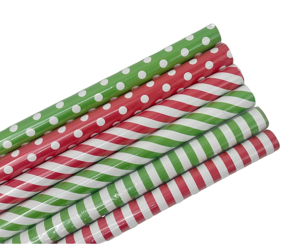 Gift Bags: bulk 50 Red & Green Dots Stripes Gift Wrap 300cm