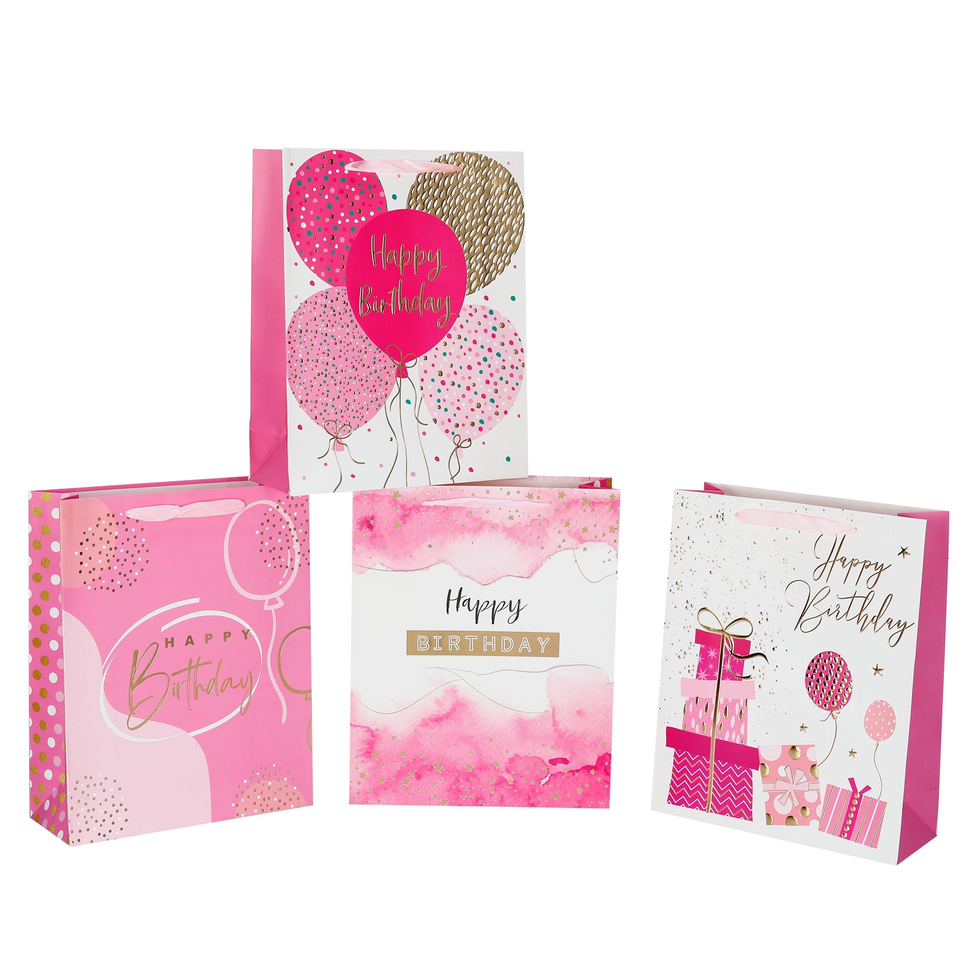 Gift Bags: bulk 24 Medium Pink Celeberation Gift Bag Assort 17x23cm