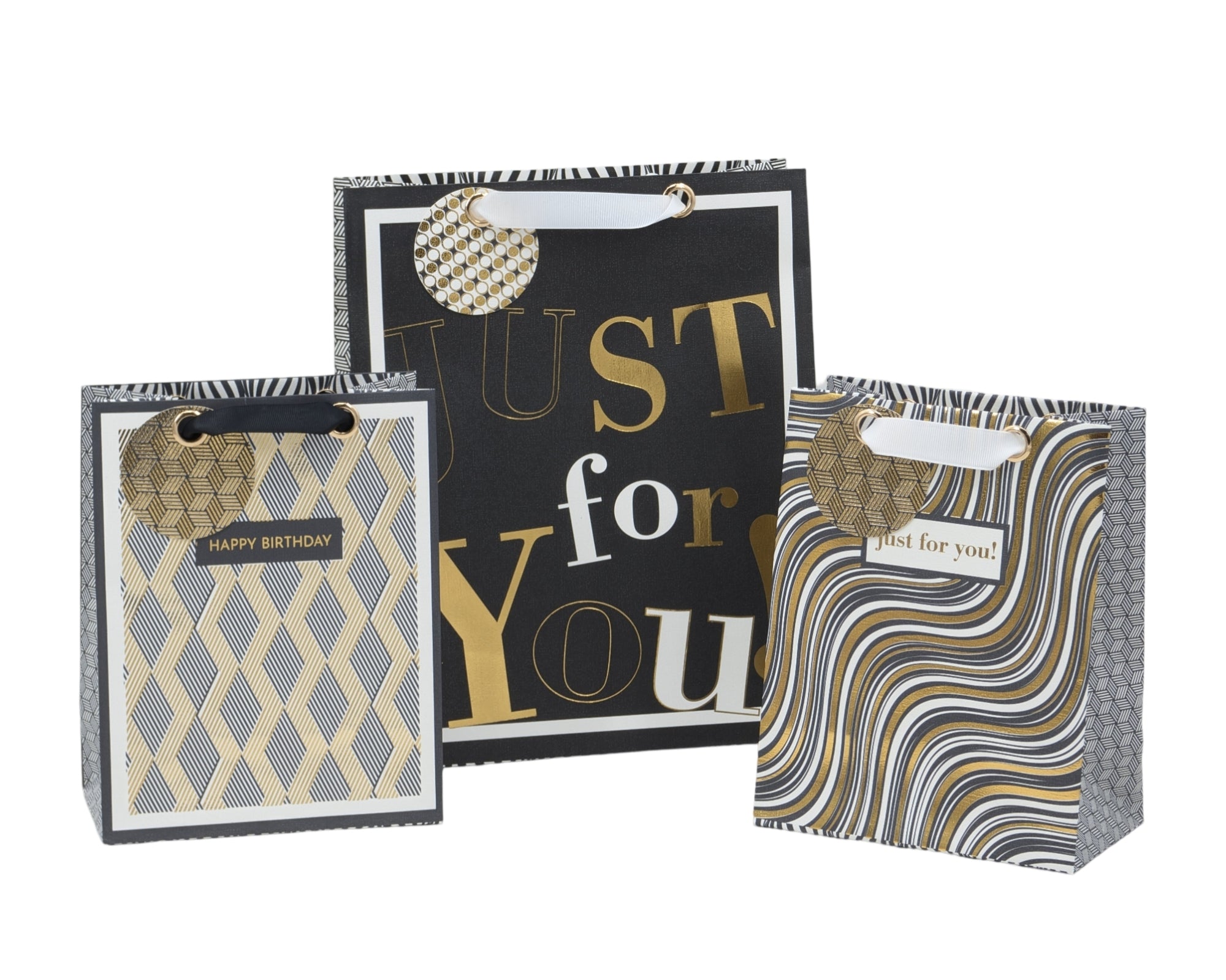 Gift Bags: bulk 24 Medium Golden Glam Gift Bag Assort 23cm
