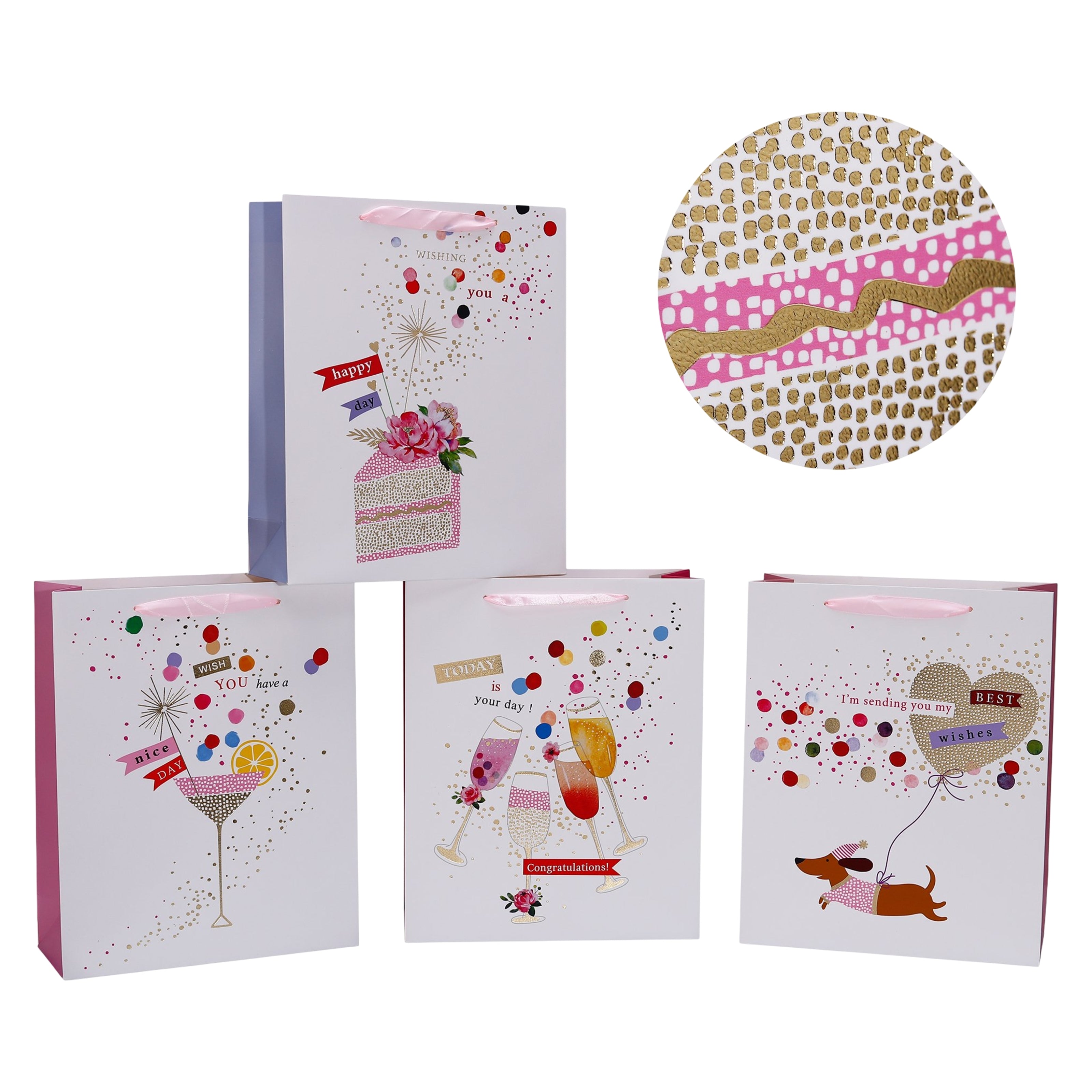 Dining Set: bulk 24 Large Festive Cheers Gift Bag Assort 26x32cm