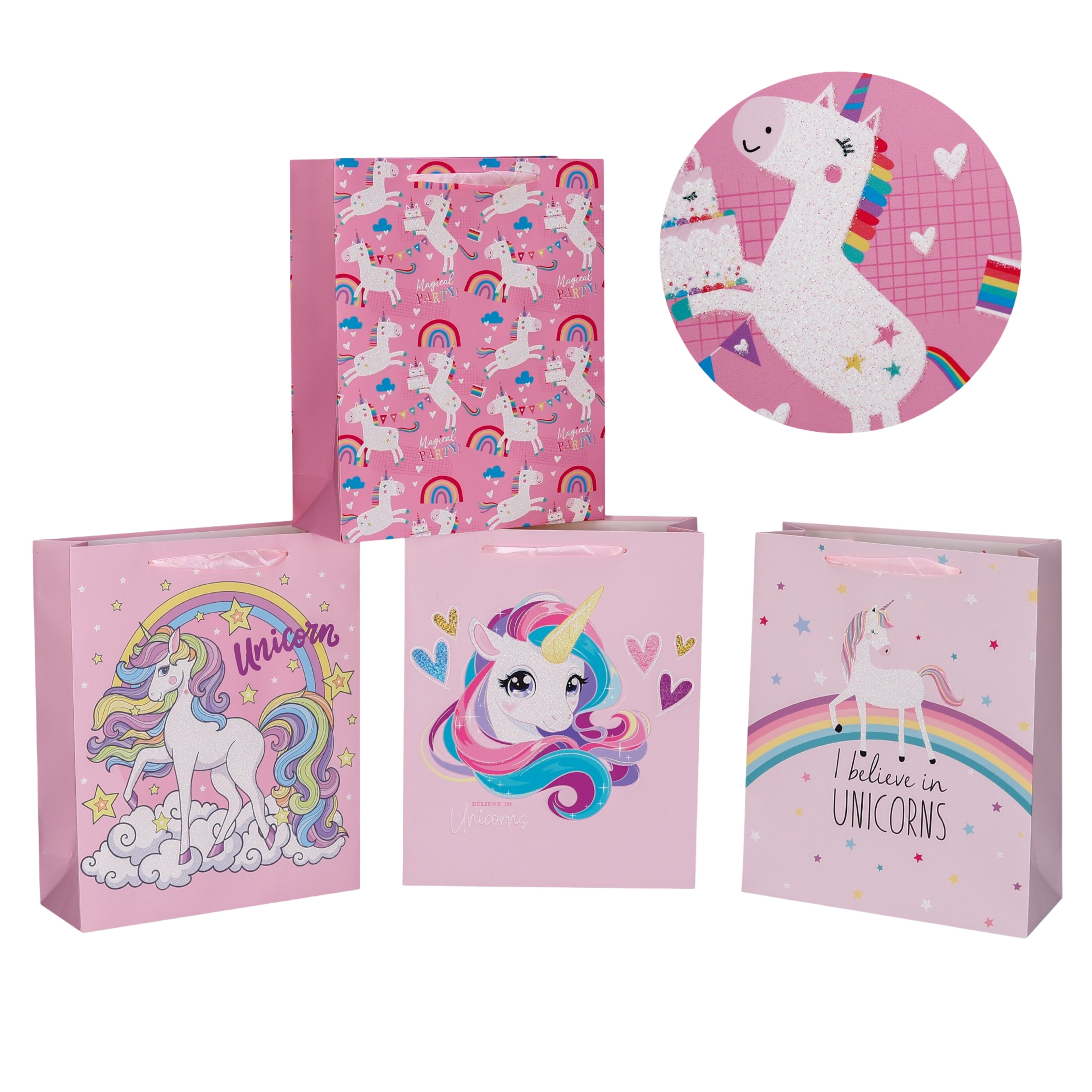 Clothing & Wardrobe Storage: bulk 24 Large Unicorn Dreams Gift Bag Assort 26x32cm