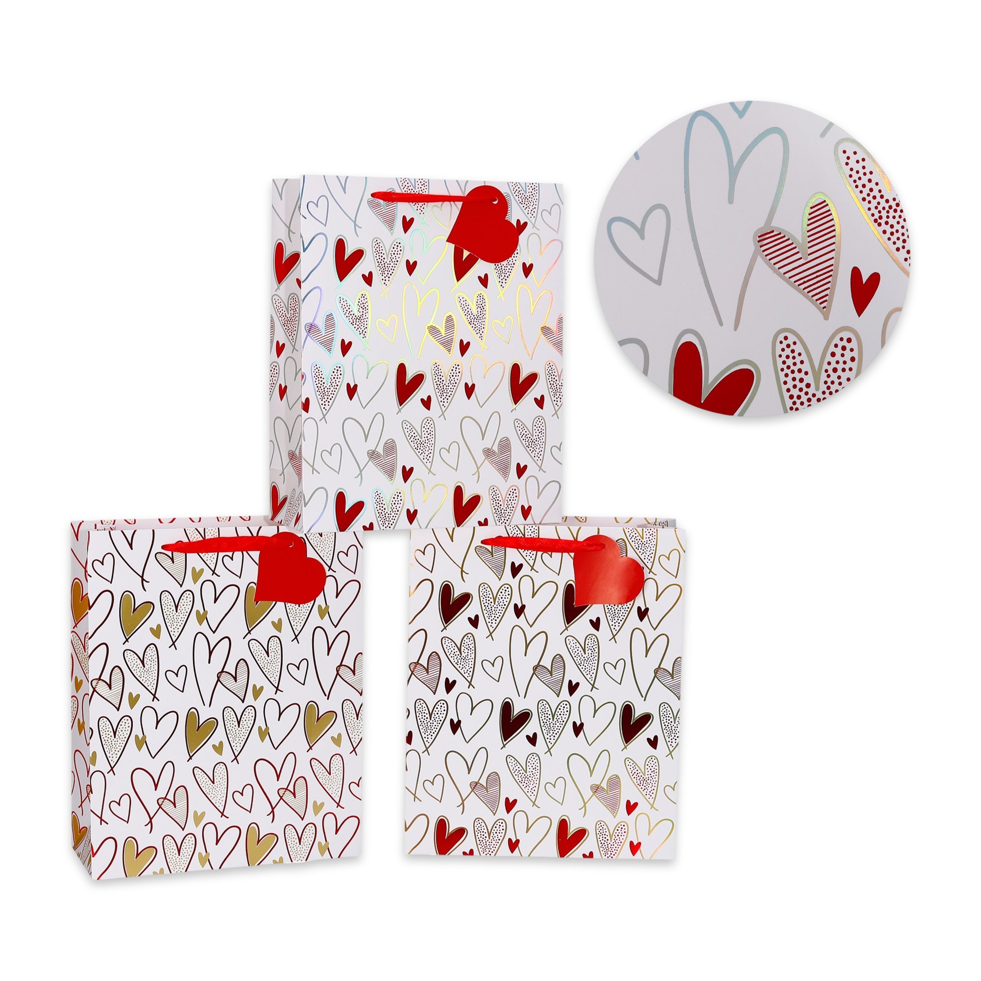 bulk 24 Large Size Love Heart Gift Bag 3 Asst 32cm