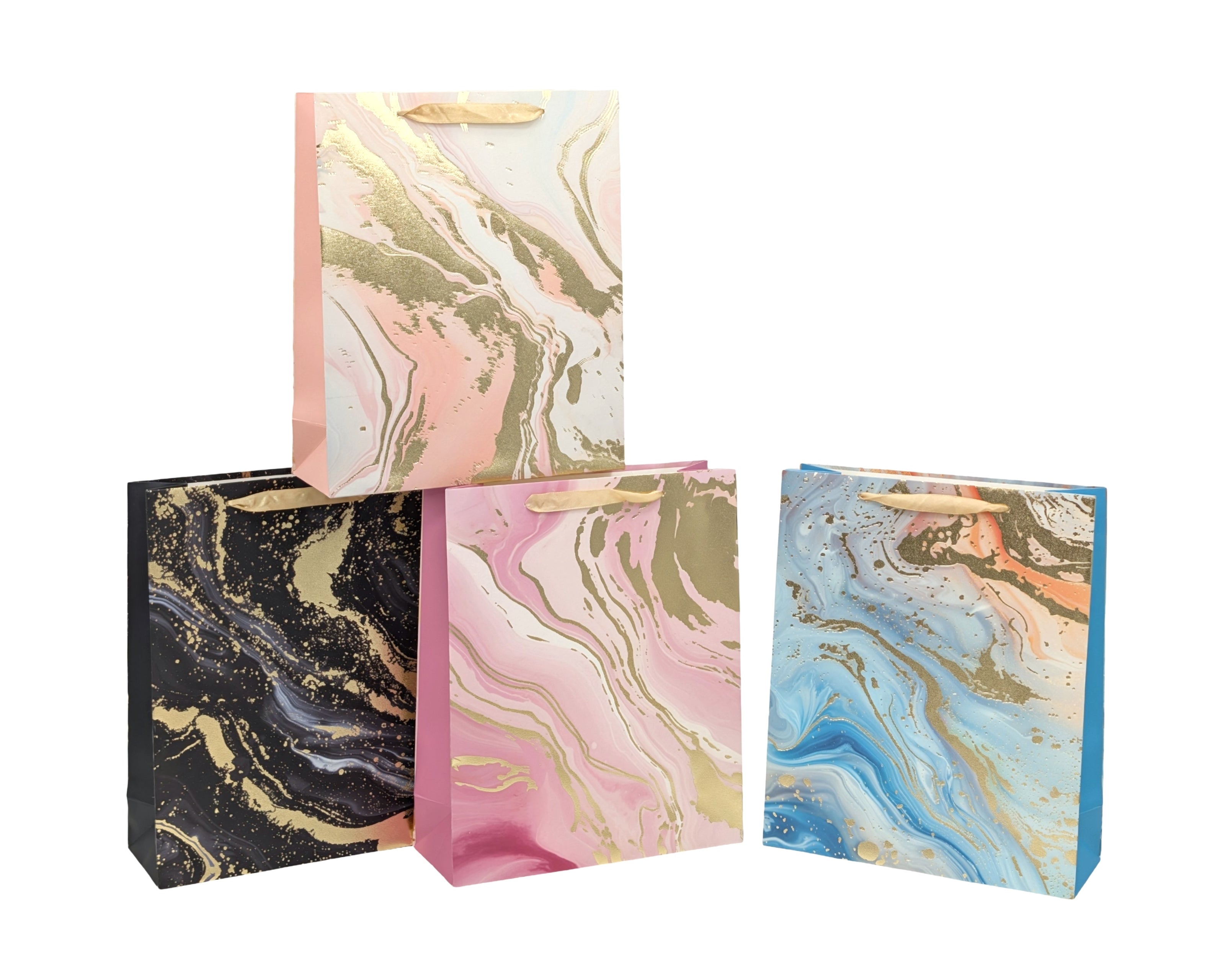 bulk 24 Elegant Golden Marble Gift Bag Xlarge 4 Asst