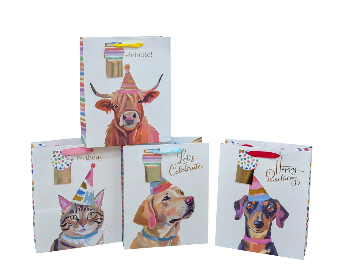 Bulk 24 Party Animals Gift Bag Lrg 32x26x12cm 4 Asst