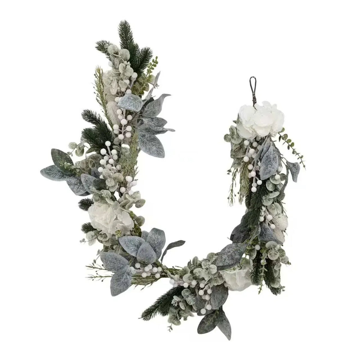 Xmas White Hydrangea & Berry Garland 150cm