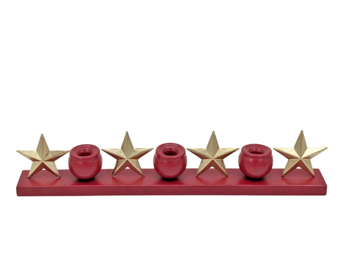Bulk 6 Xmas Red Candle Holder W 4 Gold Stars 53x6x10.5cm
