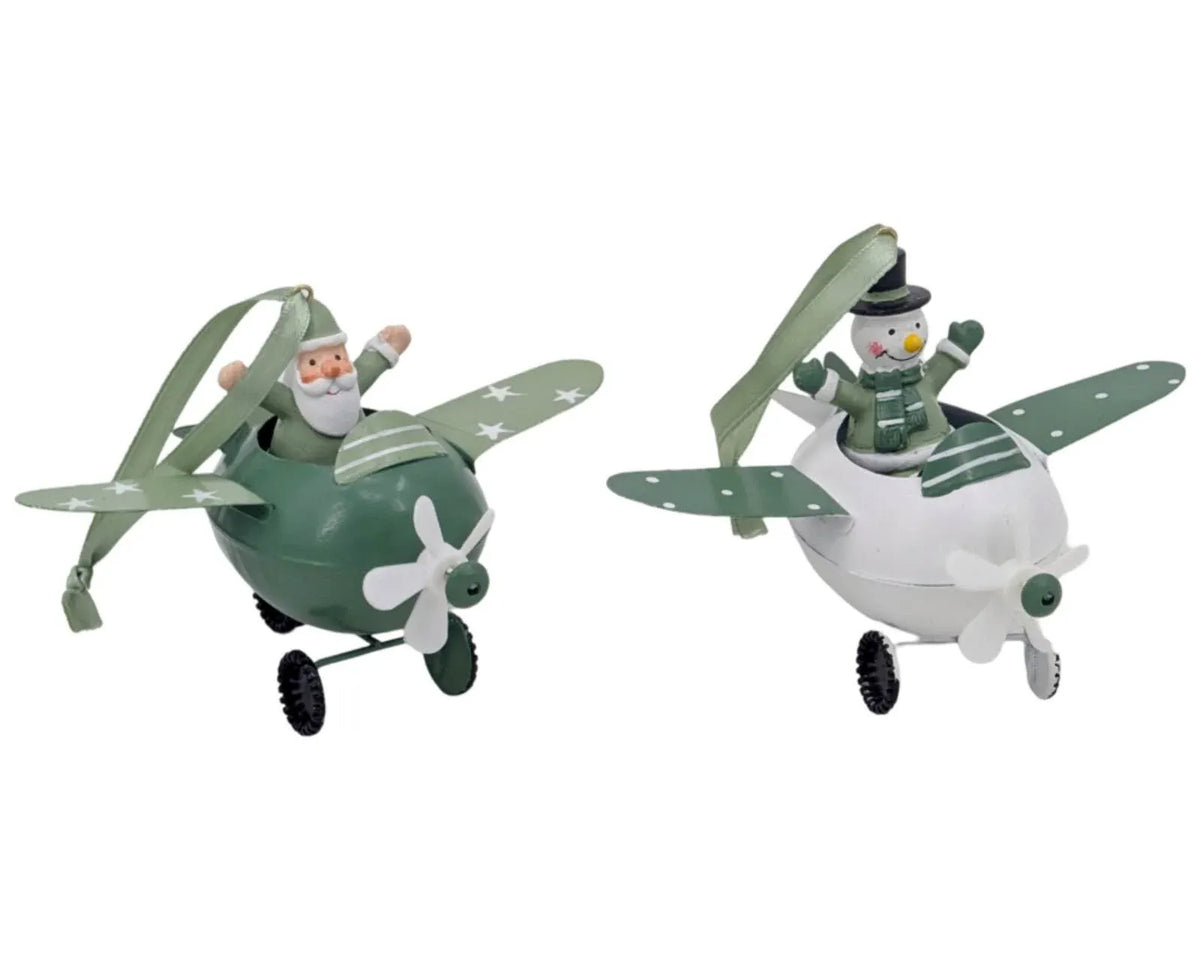 Bulk 12 Xmas Metal Airplane Hanger 9.5x14cm 2 Asst