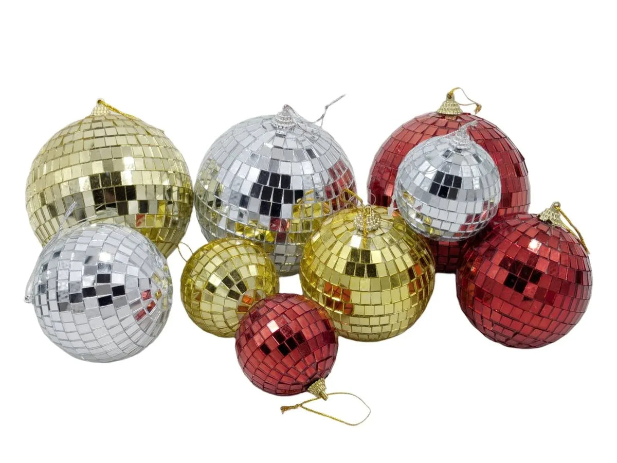 Bulk 24 Xmas Mirror Ball Hanger 8cm 3 Asst