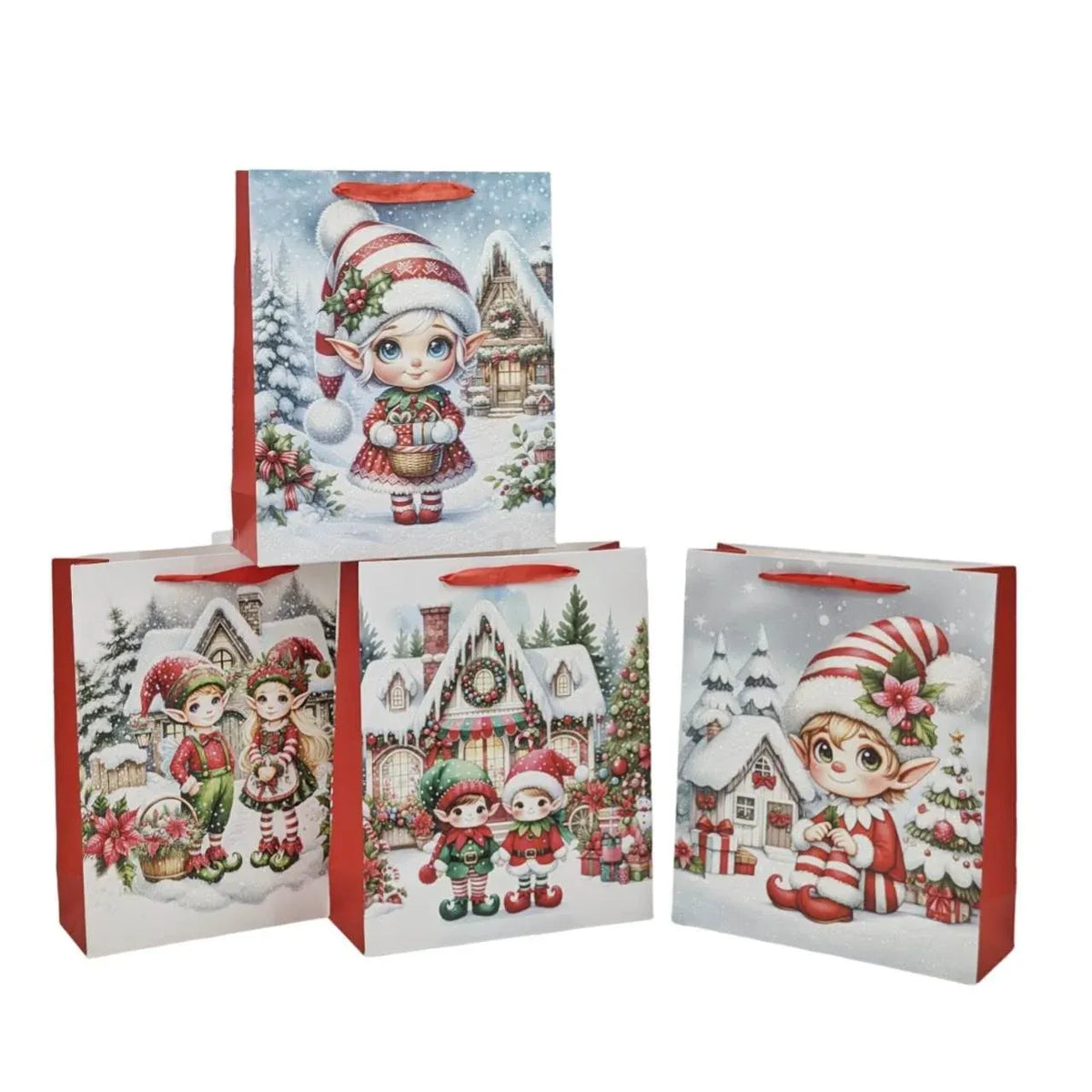Elf Village Gift Bag Xlrg 42x30x12cm 4 Asst