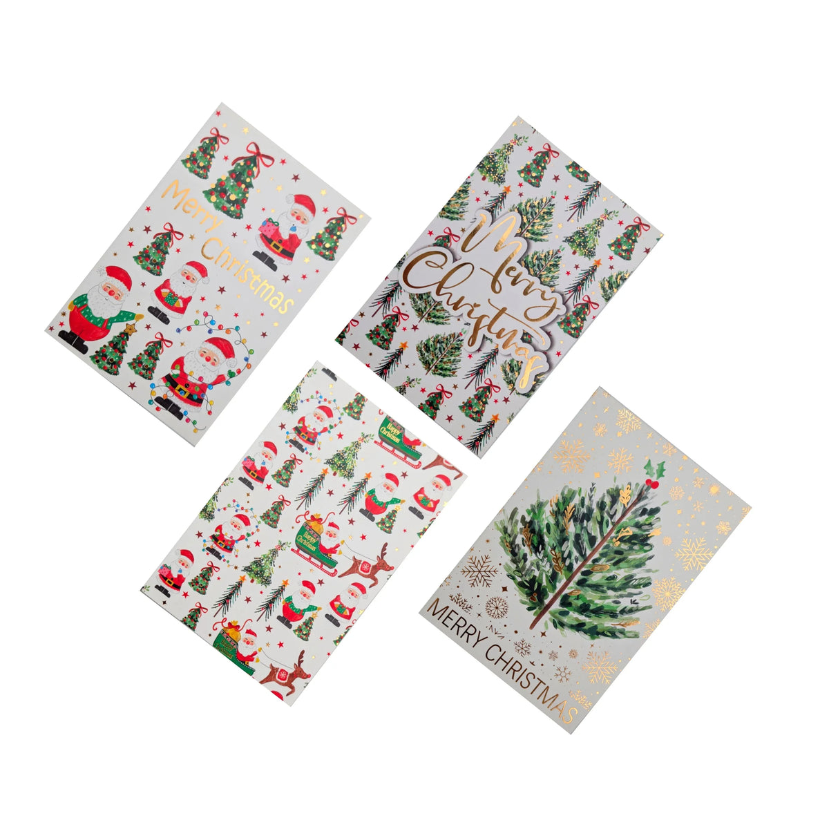 Bulk 48 Xmas Tree & Santa Foiled Cards pk8 Asst 11.5x17.5cm Asst