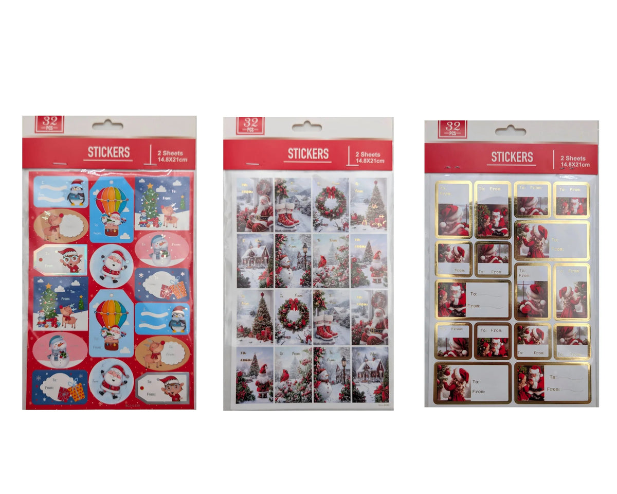 Bulk 36 Xmas Stickers Foiled pk32