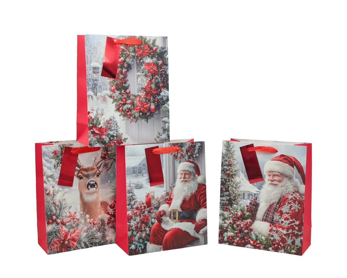 Bulk 48 Winter Magic Xmas Gift Bag Glitter Xlrg 42x31x12cm 4 Asst